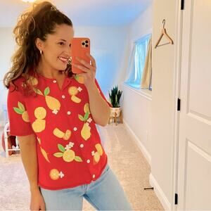 Vintage Y2K Susan Bristol Lemon Fruit Cotton Sweater Large